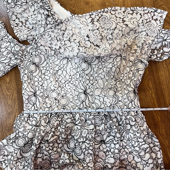 MISSGUIDED Black White Lace Off One Shoulder Ruffles Midi Dress NWOT Size 12 - Picture 13 of 14